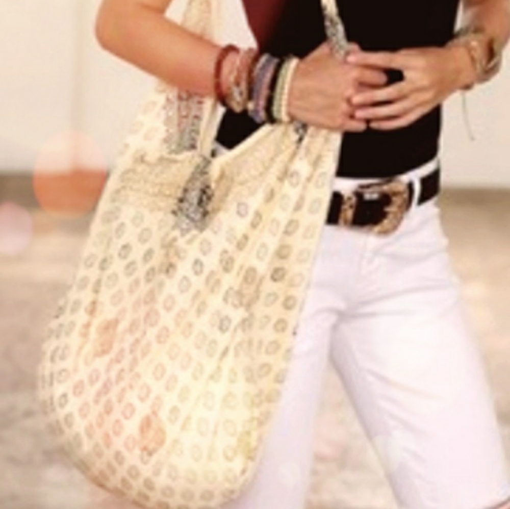 Ivory Fabric Hobo Bag